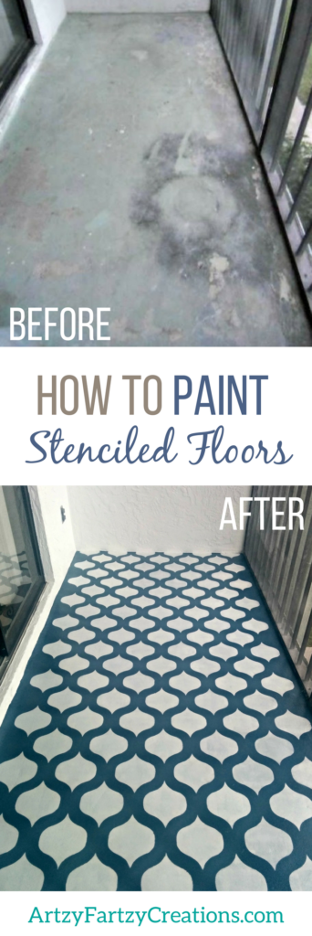 How to stencil a floor | Stenciled Floor Ideas | Painted Floor | How to paint a floor | How to paint concrete | Floor Makeovers by Cheryl Phan of ArtzyFartzyCreations.com 