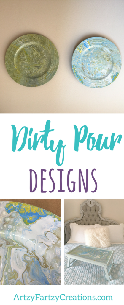 Dirty Pour Designs by Cheryl Phan of ArtzyFartzyCreations.com | DIY Faux Finish | Marble Paint Pour | Home Decor Painting| TV Tray Makeover | Decorative Plate Charger