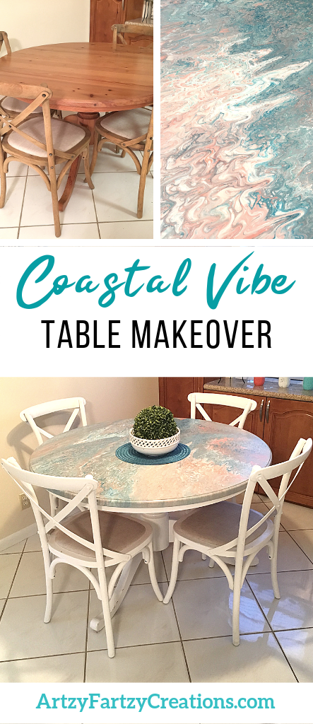 Table Makeover with a dirty pour coastal vibe by Cheryl Phan @ ArtzyFartzyCreations.com