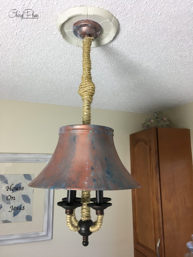 Thrift store chandelier makeover for $15 by Cheryl Phan @ArtzyFartzyCreations.com