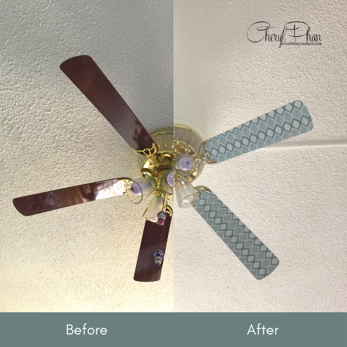 Update your ceiling fan with style using contact paper from the Dollar Tree for just $1.00