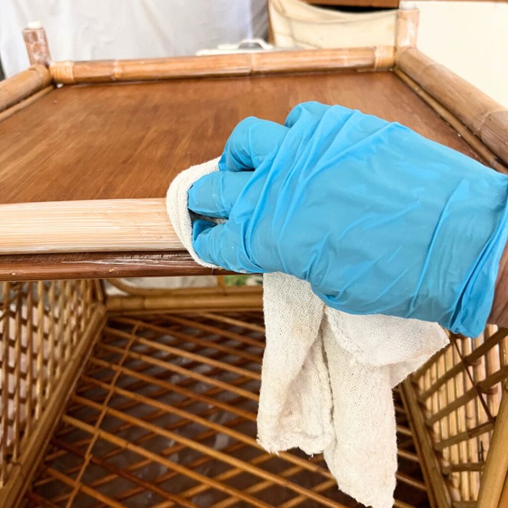 wiping off and drying whitewashed furniture